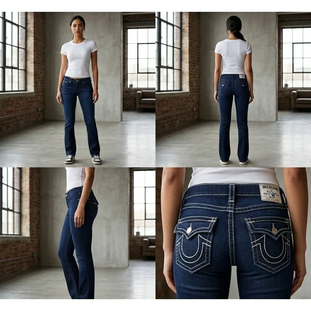 True Religion Becca Bootcut Jeans Womens 32 Dark Blue Denim Flap Pocket USA Made